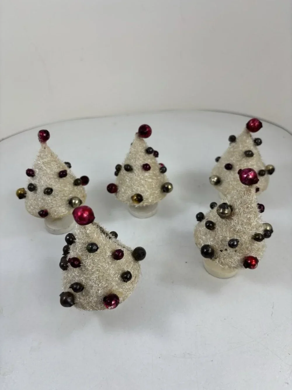 Merry Miracles White Christmas Trees Box Of 5 Mercury Glass Holiday Japan 1950s